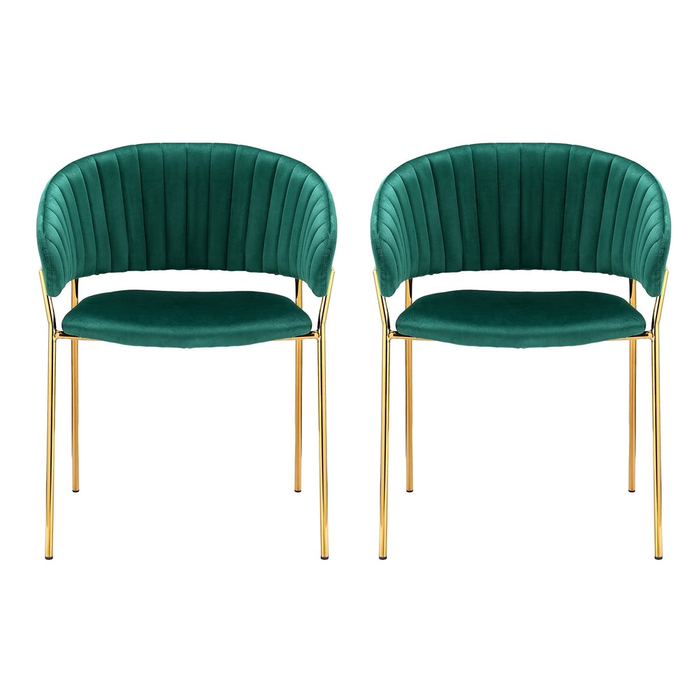Dining Chairs Set Of 2 Velvet Hollow Armchair Green