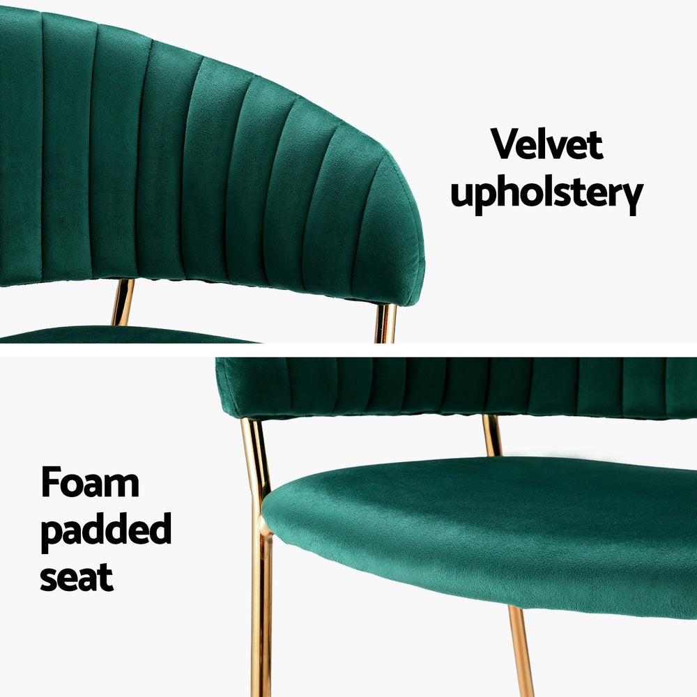 Dining Chairs Set Of 2 Velvet Hollow Armchair Green