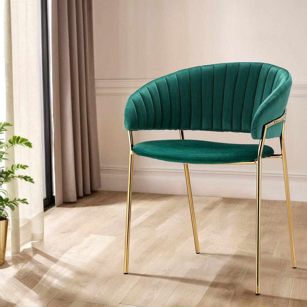Dining Chairs Set Of 2 Velvet Hollow Armchair Green