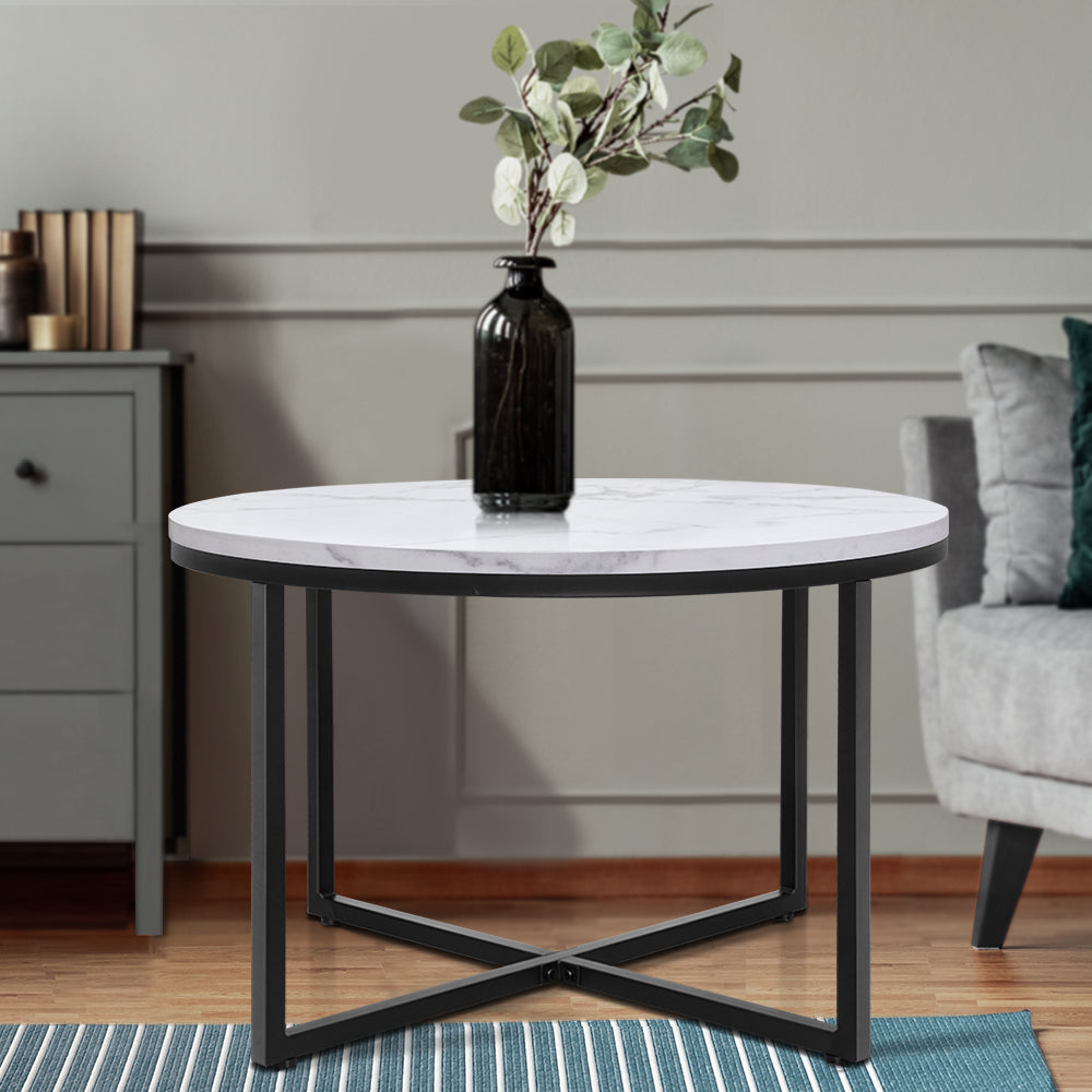 Coffee Table Round 70Cm Marbel Effect