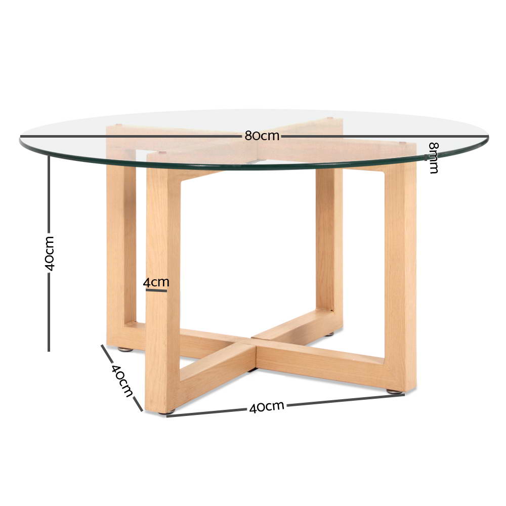 Tempered Glass Round Coffee Table - Beige