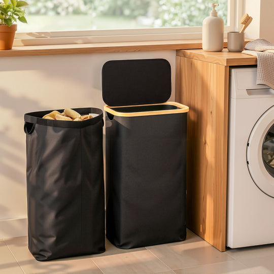 60L Foldable Laundry Basket Bamboo Lid