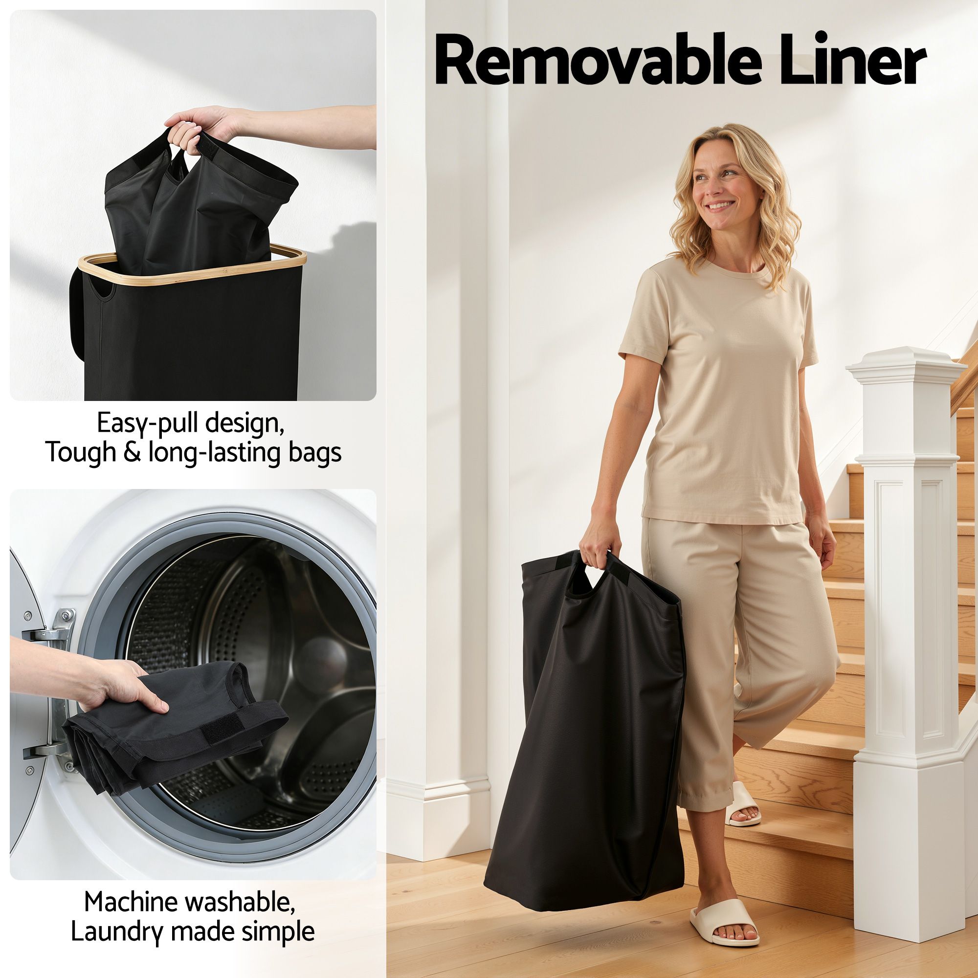 Artiss 60L Foldable Laundry Basket Bamboo Lid | Simpledeals