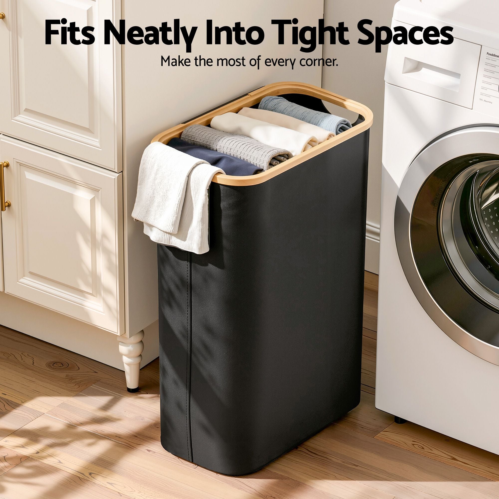 Artiss 60L Foldable Laundry Basket Bamboo Lid | Simpledeals