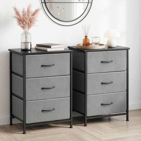 Set of 2 Tallboy 3 Drawer Dresser Grey