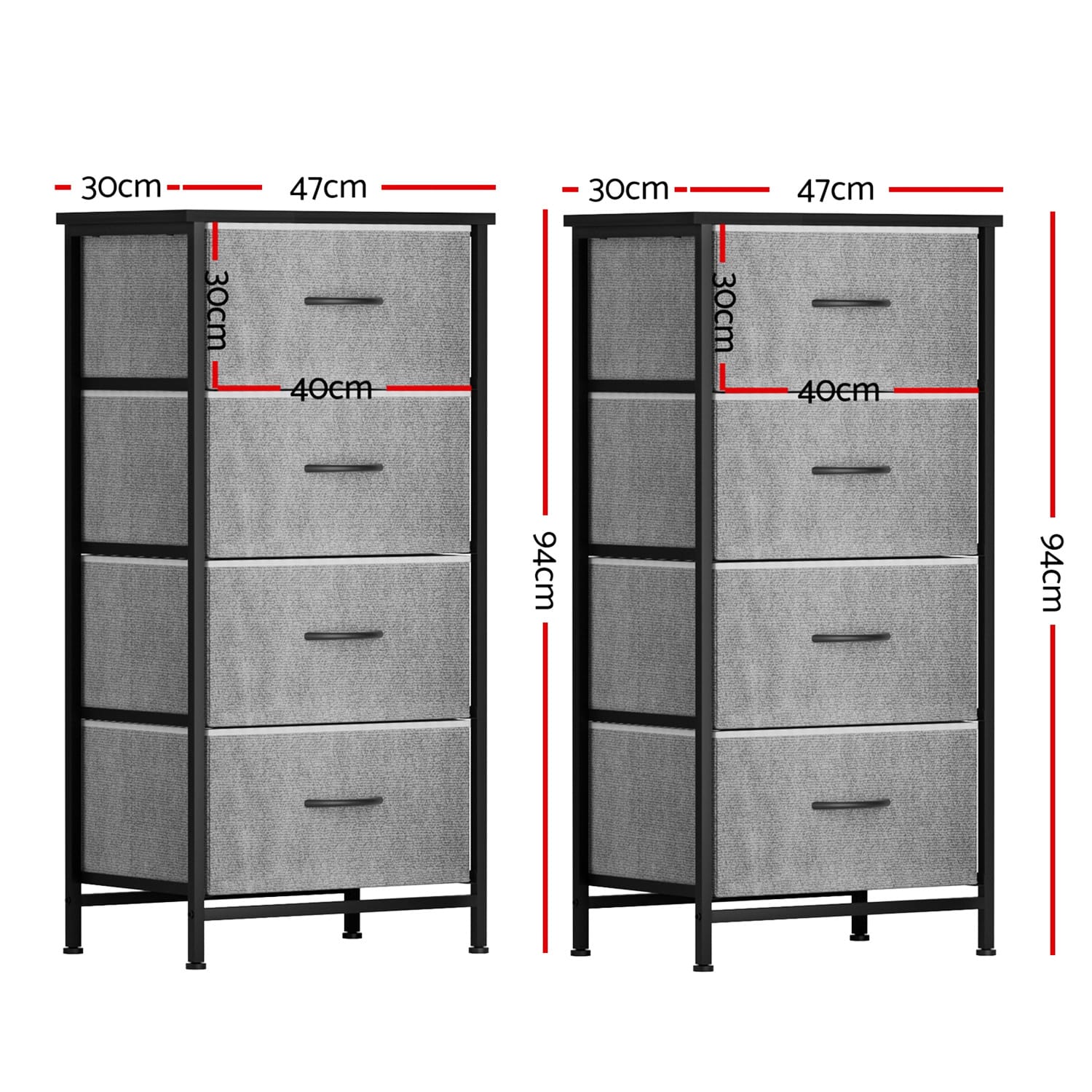 Grey Tallboy Storage Dresser 47x30x94cm