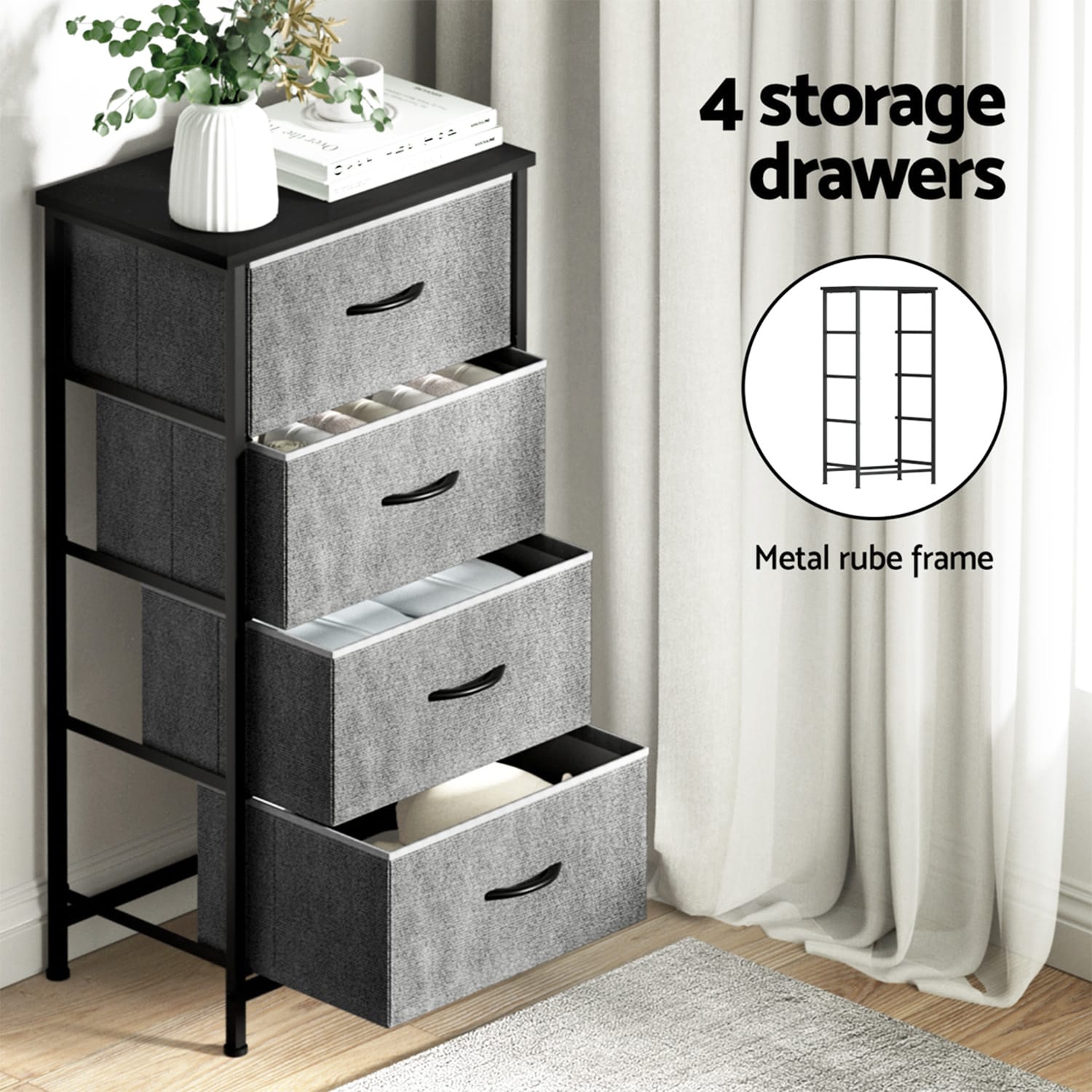 Grey Tallboy Storage Dresser 47x30x94cm