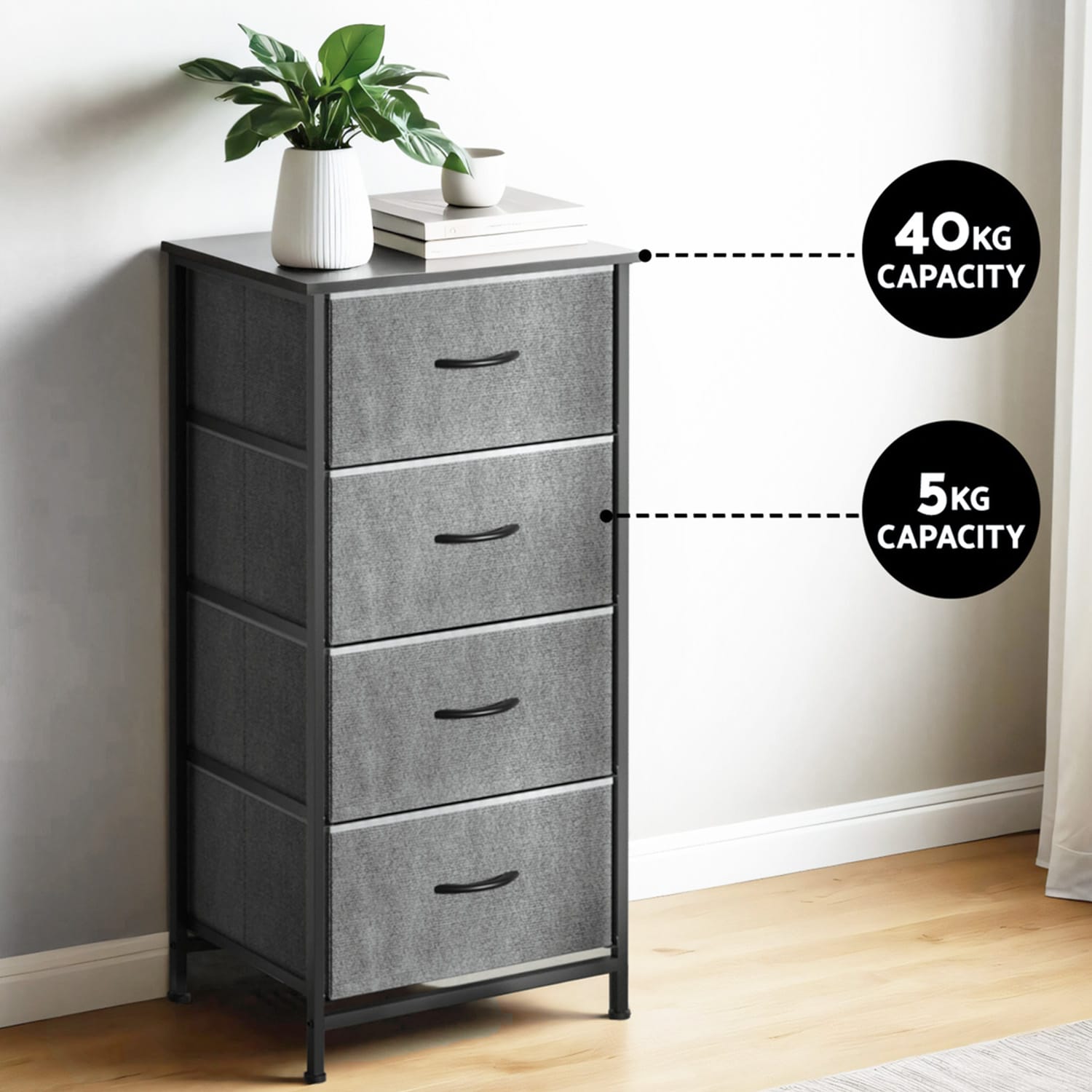 Grey Tallboy Storage Dresser 47x30x94cm