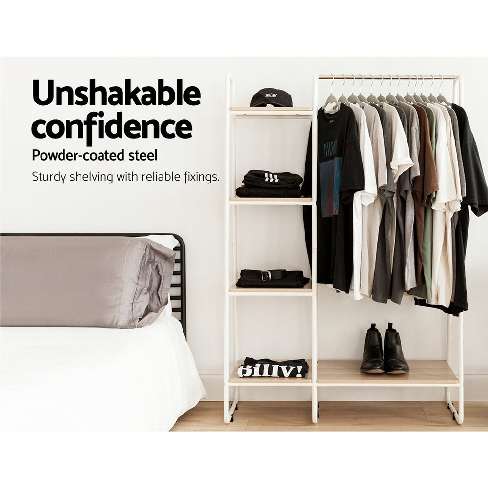 Closet Storage Rack Clothes Hanger Shelf Garment Rail Stand Wardrobe Organizer 150cm White