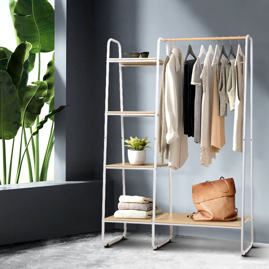 Closet Storage Rack Clothes Hanger Shelf Garment Rail Stand Wardrobe Organizer 150cm White - Clothing & Wardrobe Storage