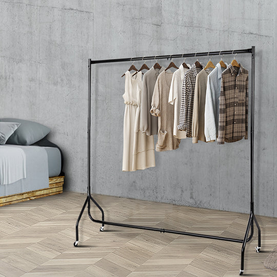 Clothes Rack Airer Coat Stand 6FT Rail Wheels, Metal Garment Display Black