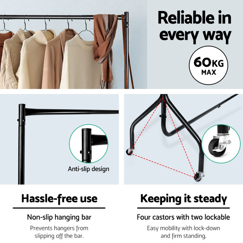2X Clothes Rack Airer Coat Stand 6FT Rail Wheels - Racks Metal Garment Hanger