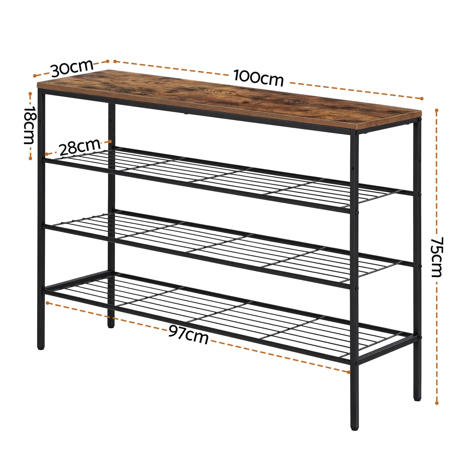 Shoe Rack 4 Tier Storage 100x30x75cm