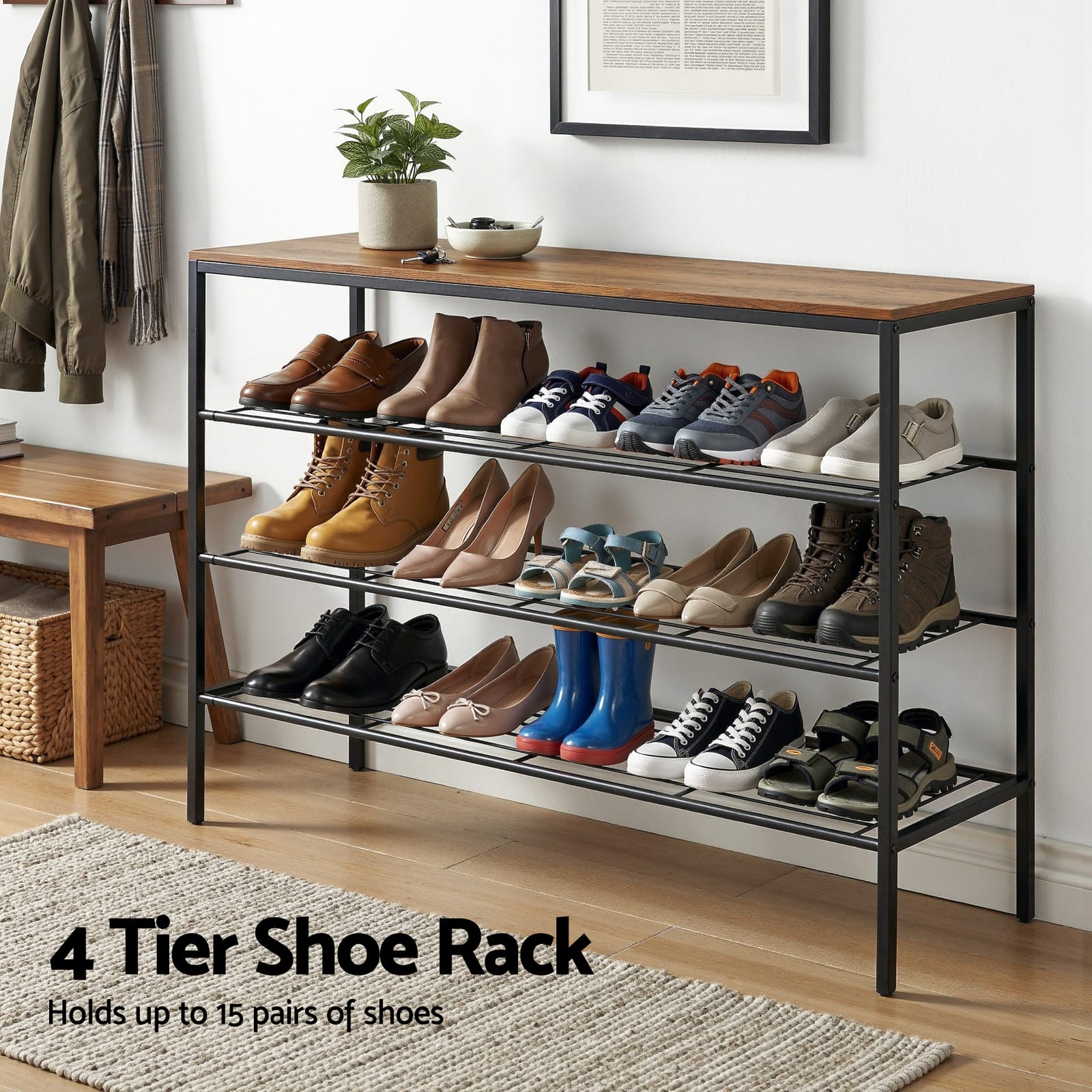 Shoe Rack 4 Tier Storage 100x30x75cm