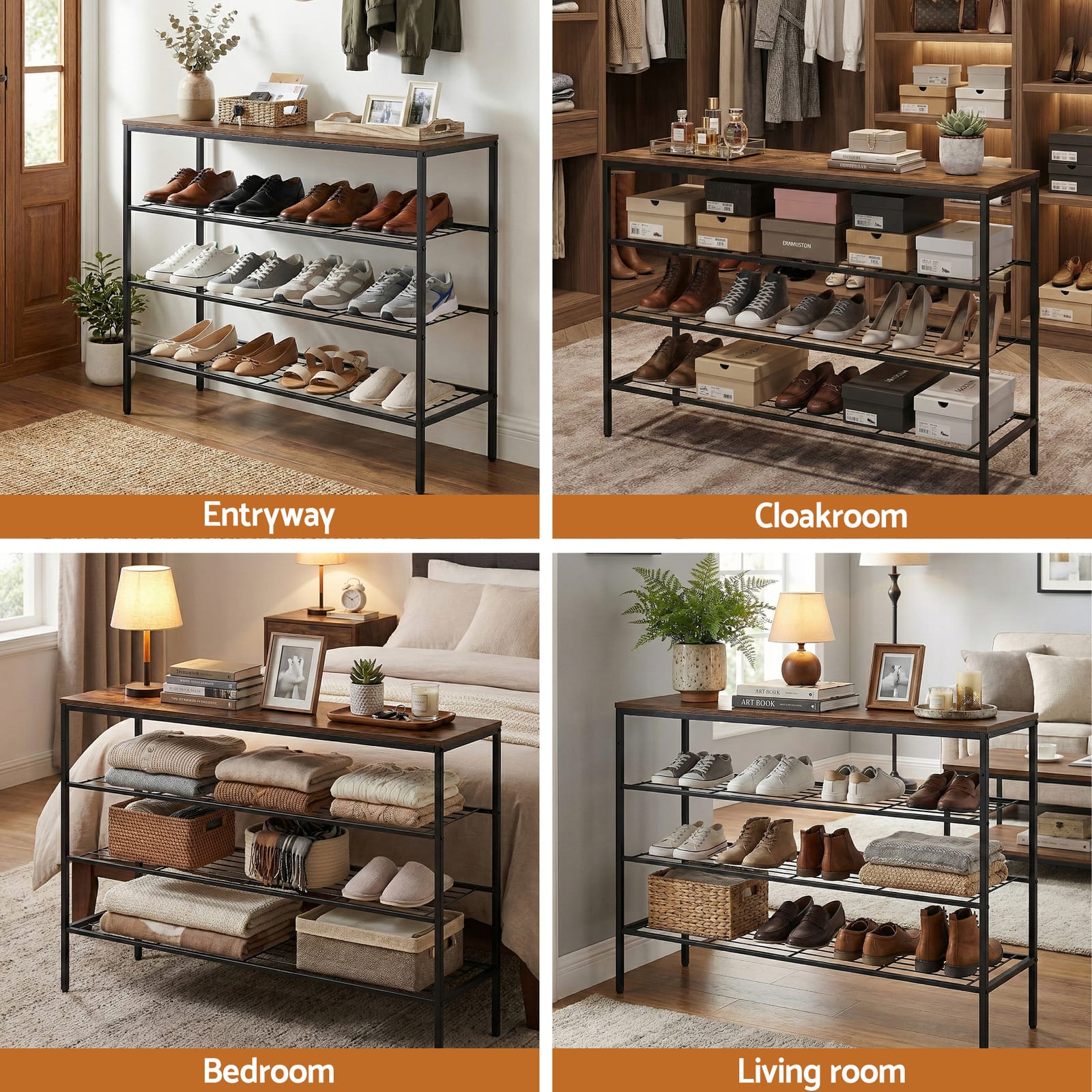 Shoe Rack 4 Tier Storage 100x30x75cm