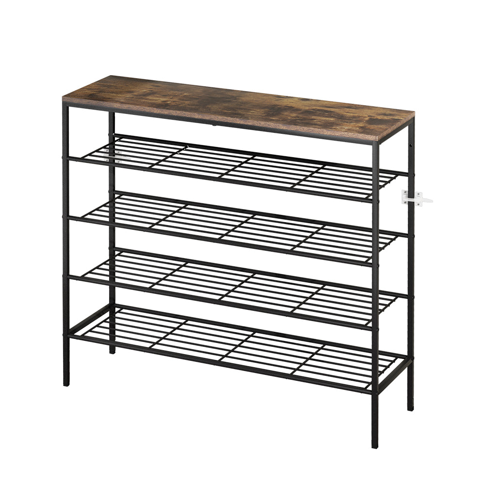 5 Tier Shoe Rack 25 Pairs Walnut Bob Industrial Metal Frame Shoe Storage Organizer Shelf Cabinet