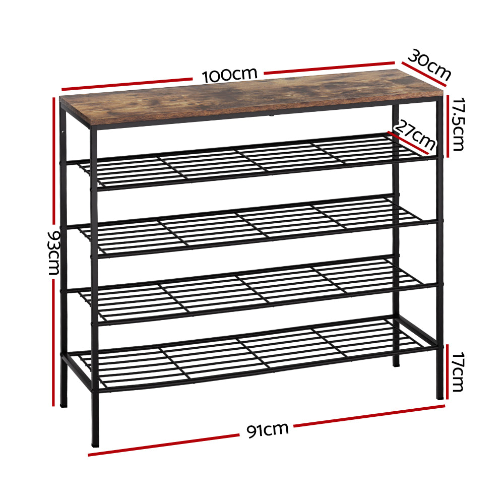 5 Tier Shoe Rack 25 Pairs Walnut Bob Industrial Metal Frame Shoe Storage Organizer Shelf Cabinet