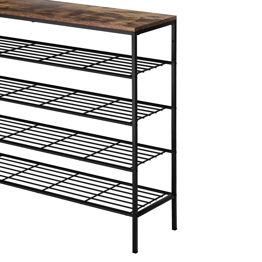 5 Tier Shoe Rack 25 Pairs Walnut Bob Industrial Metal Frame Shoe Storage Organizer Shelf Cabinet