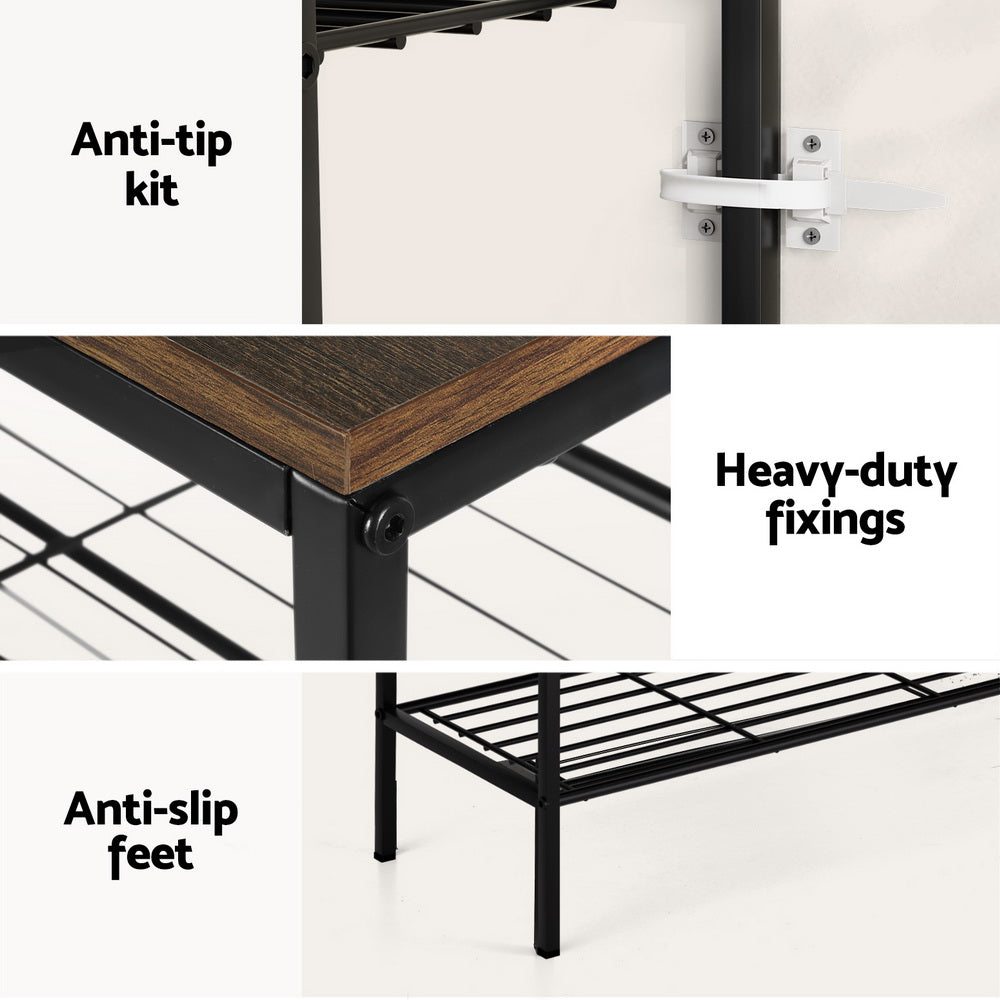 5 Tier Shoe Rack 25 Pairs Walnut Bob Industrial Metal Frame Shoe Storage Organizer Shelf Cabinet