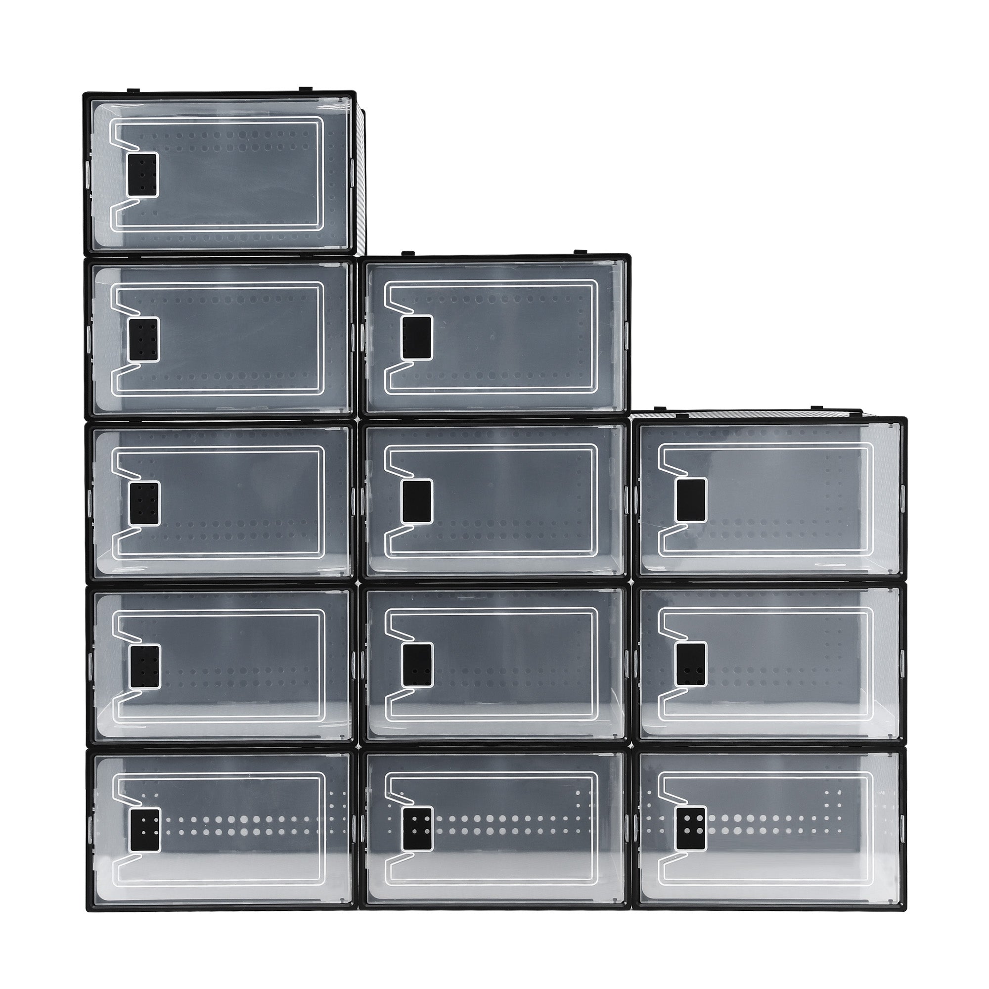 Stackable Shoe Storage Boxes Set of 12 Black Clear Organizers 23.5x32.5cm