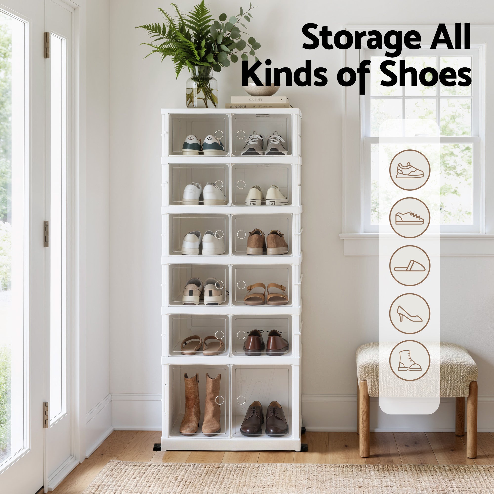 6-Tier Foldable Shoe Rack 12 Pairs White Storage Organizer Entryway