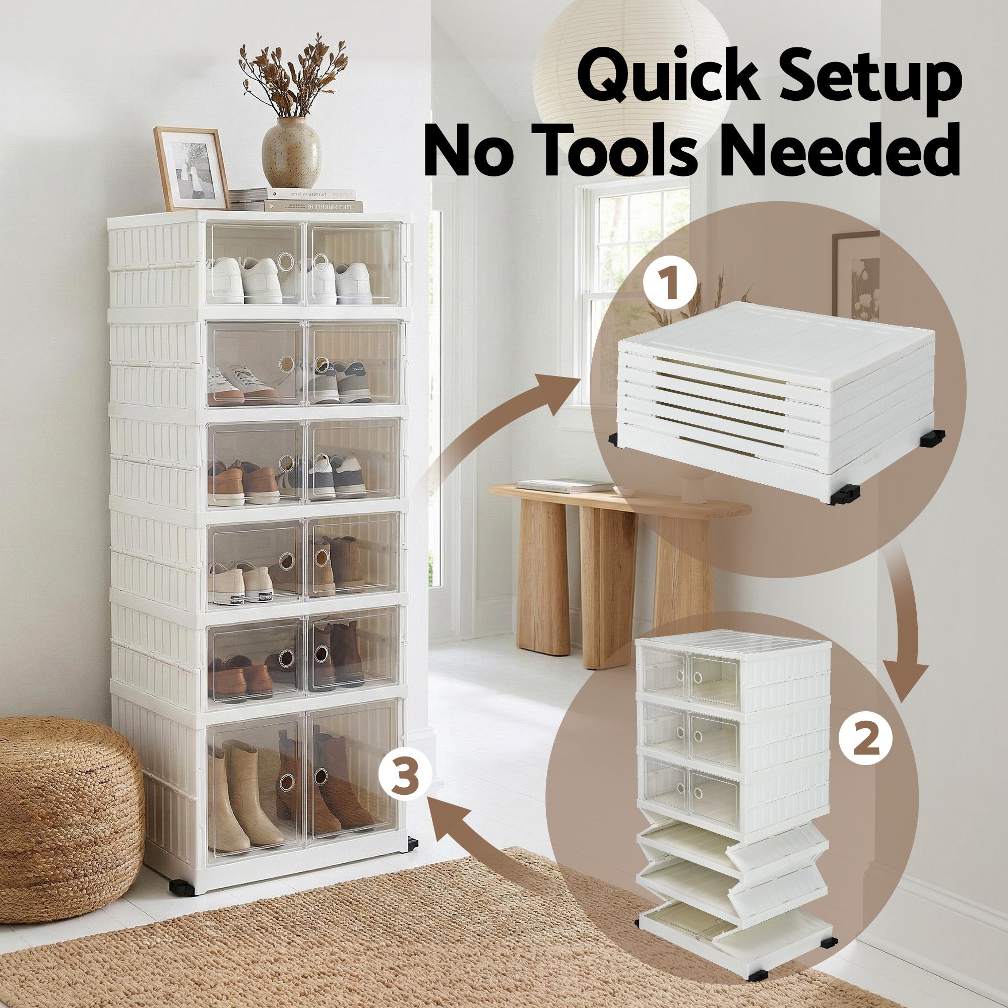 6-Tier Foldable Shoe Rack 12 Pairs White Storage Organizer Entryway