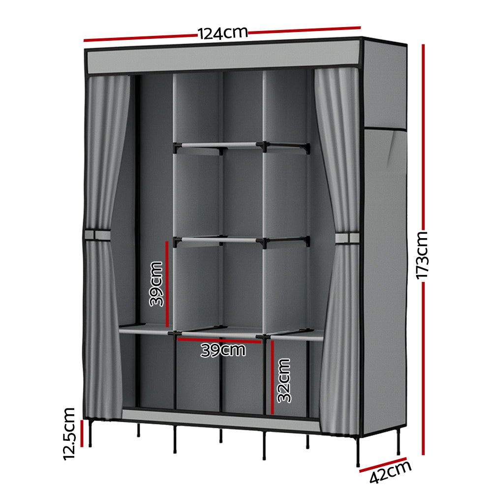 Large Portable Clothes Closet Wardrobe With Shelf Grey | Clothing & Wardrobe Storage