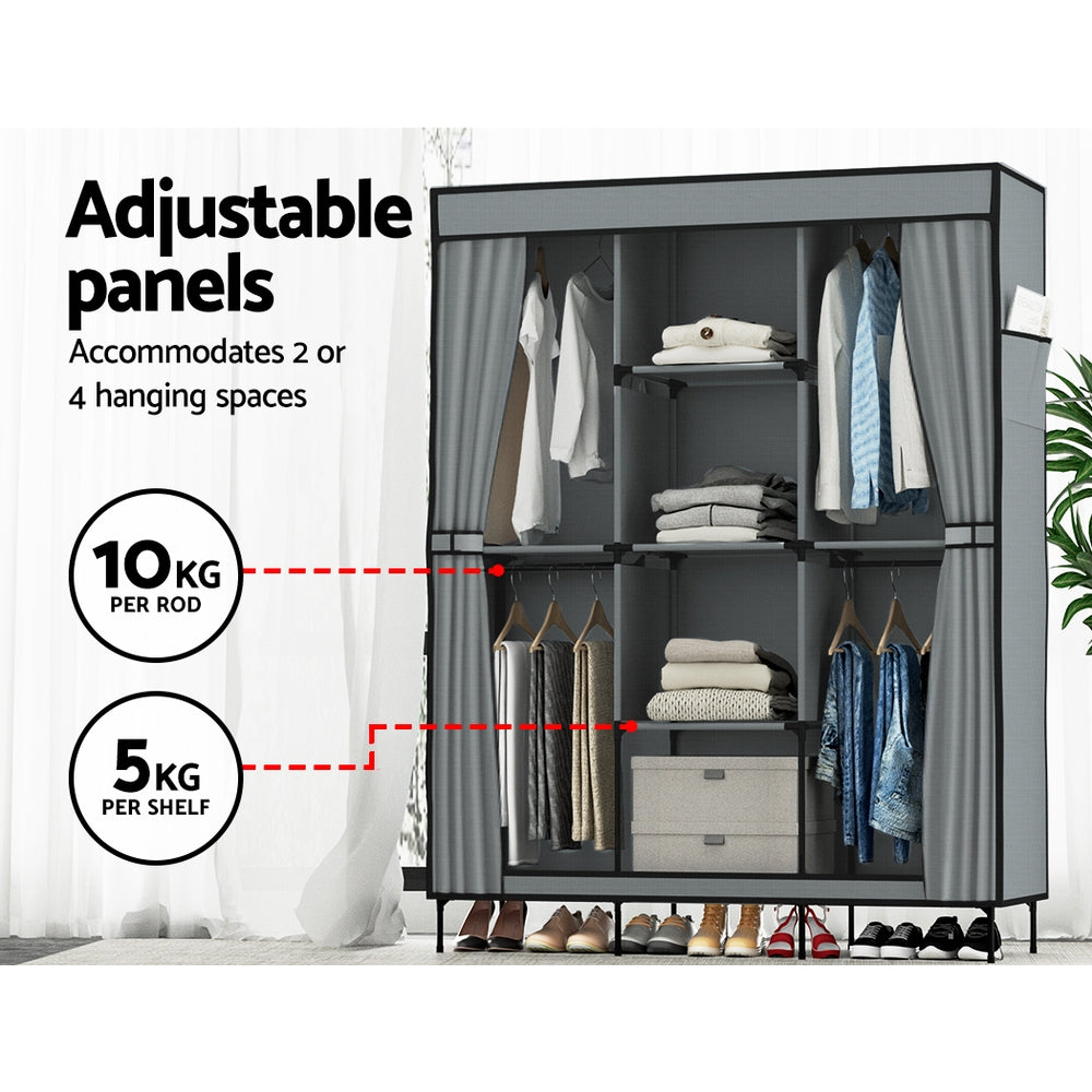 Large Portable Clothes Closet Wardrobe With Shelf Grey, Clothing & Wardrobe Storage