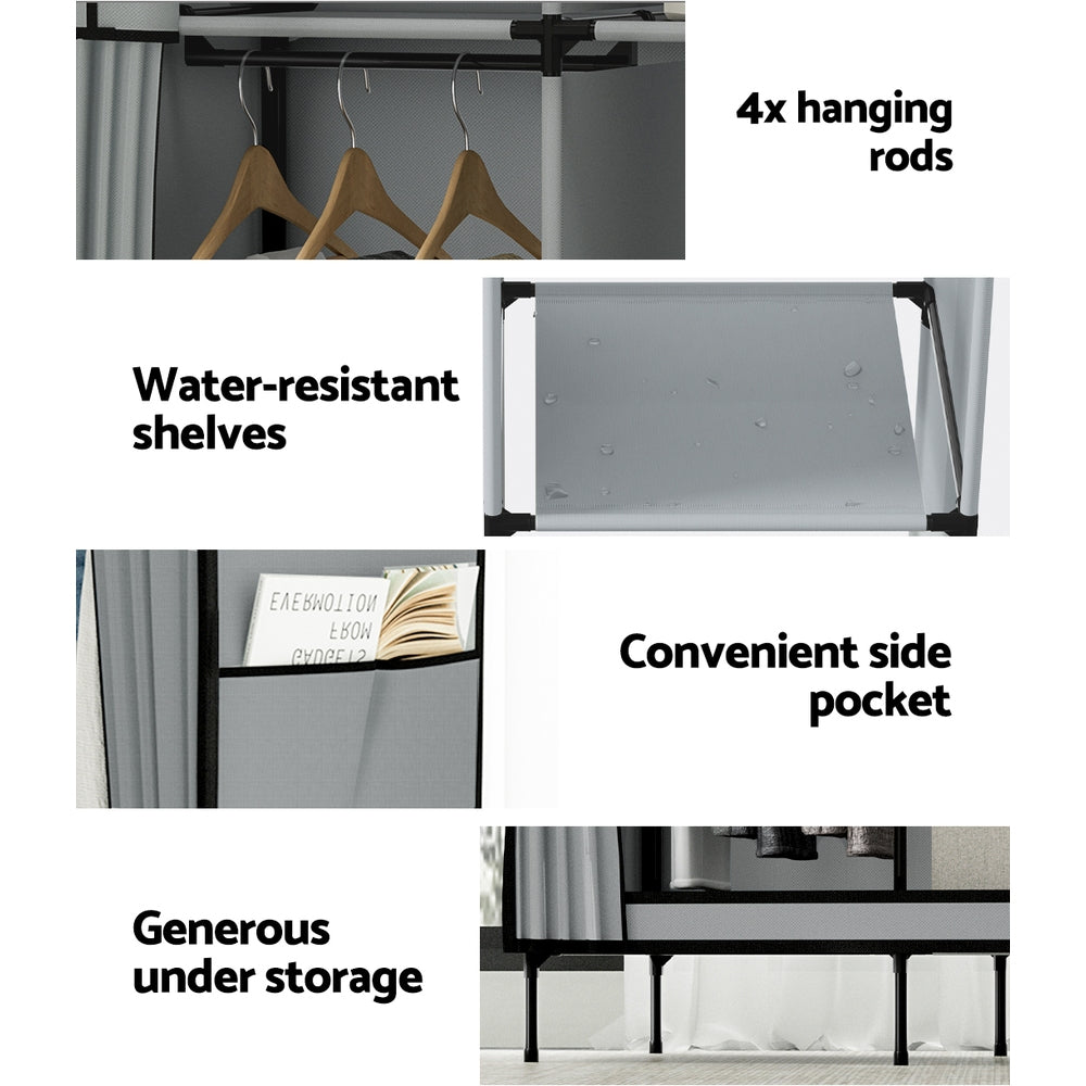 Large Portable Clothes Closet Wardrobe With Shelf Grey, Grey colour
