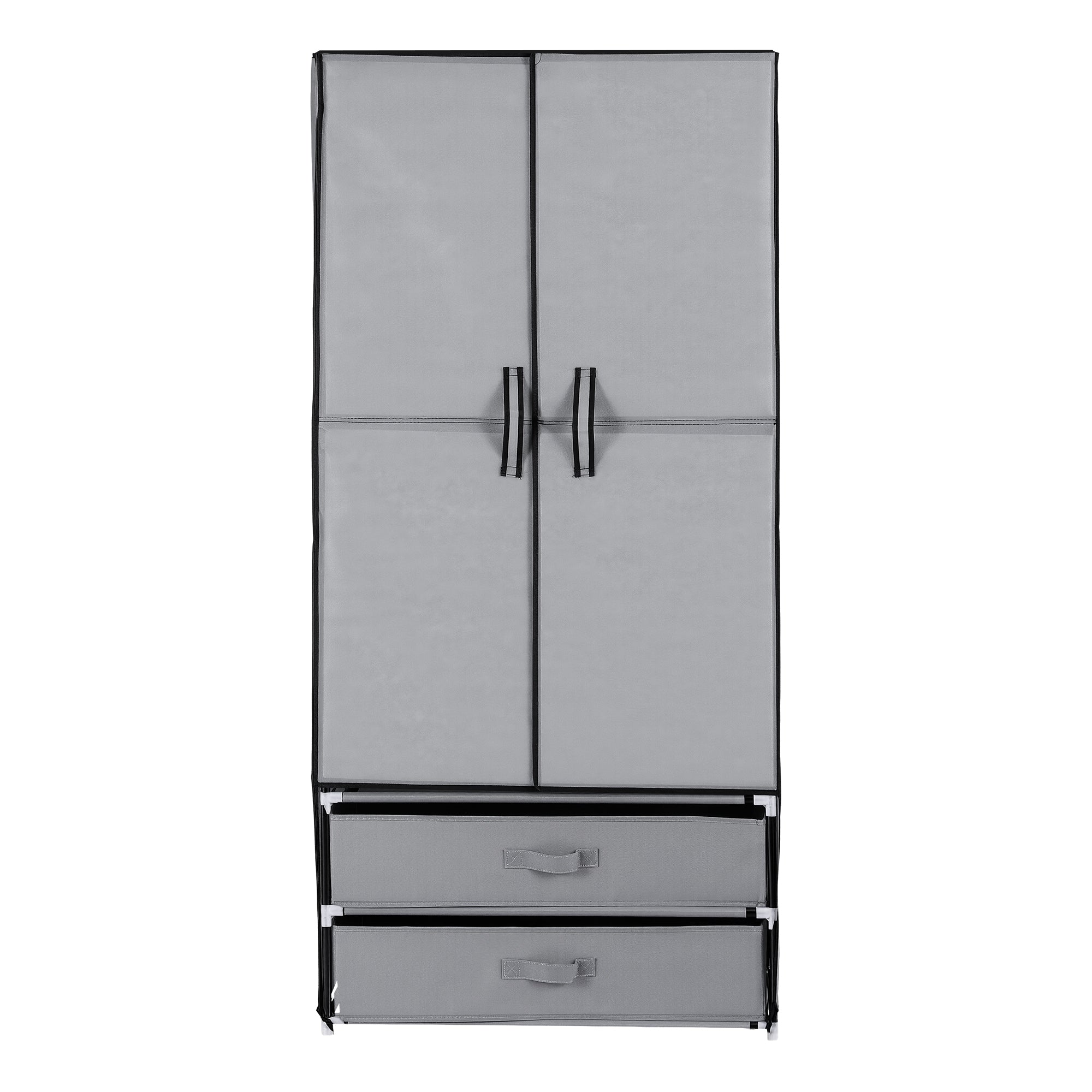 Large Grey Portable Wardrobe with Hanging Rods Drawers and Shoe Storage