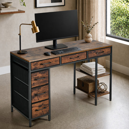 Computer Desk 120cm 6 Fabric Drawers Storage - Computer Desk