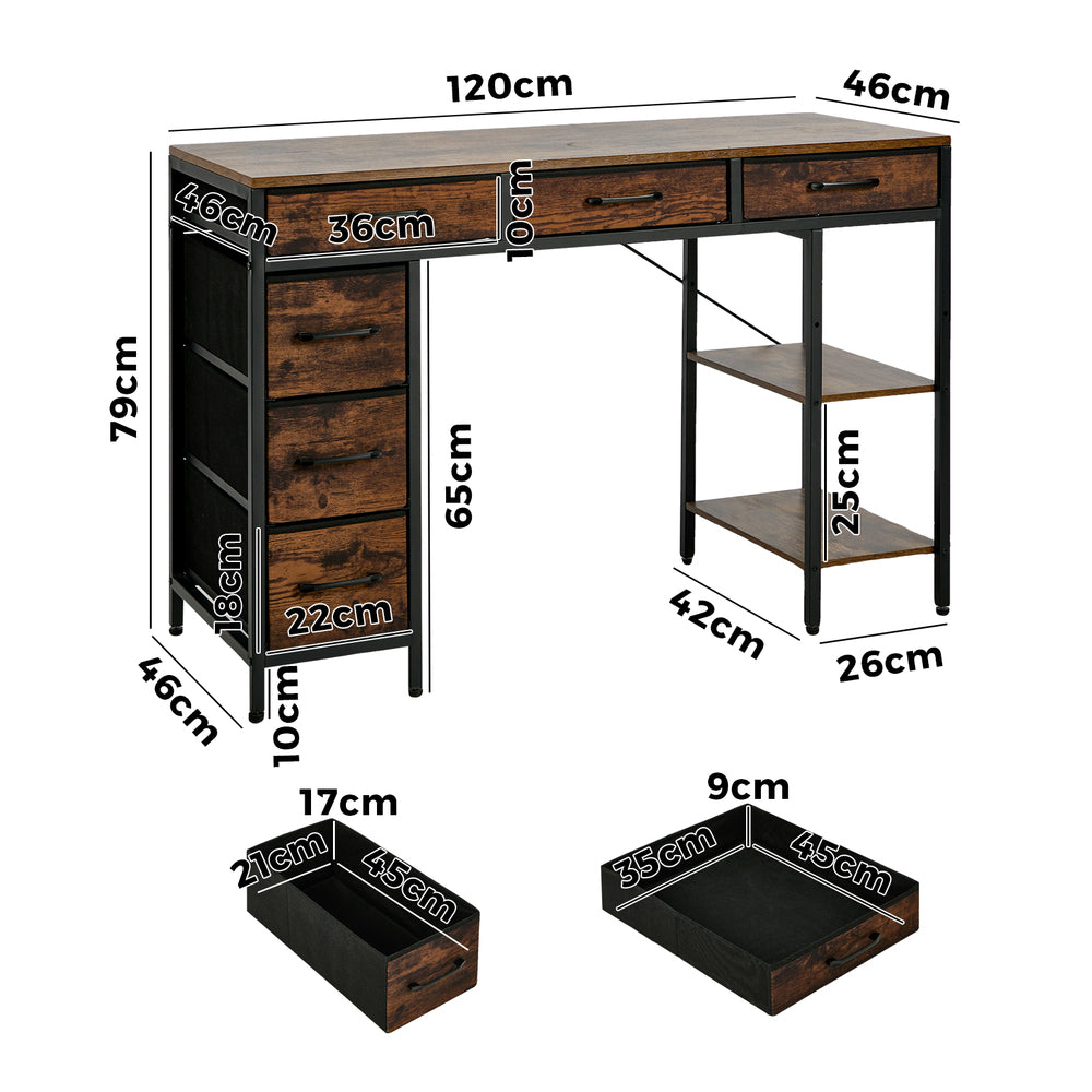Computer Desk 120cm 6 Fabric Drawers Storage | Simpledeals