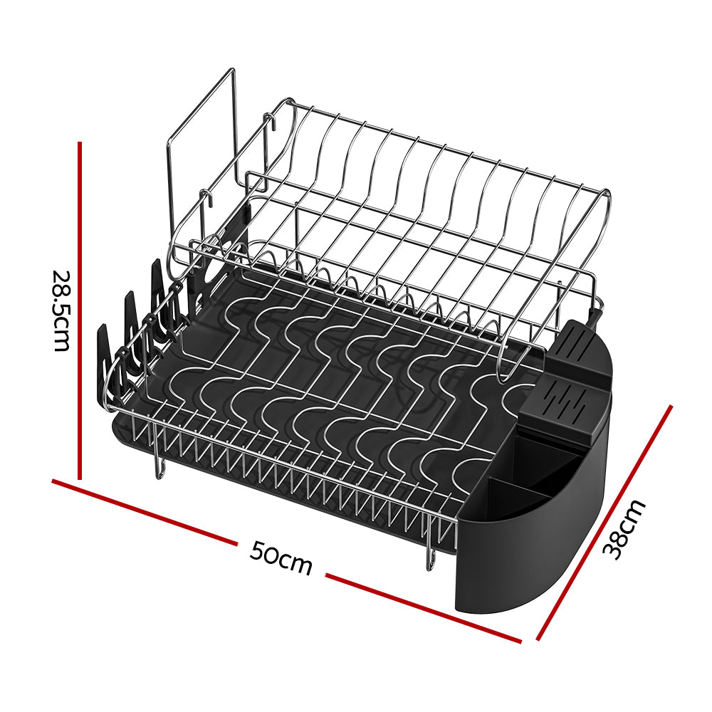 2-Tier Dish Rack Drying Drainer with Cup Holder and Cutlery Tray