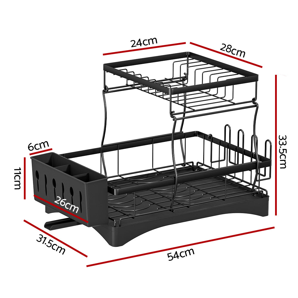 2-Tier Dish Rack Drying Drainer with Cup Holder and Cutlery Tray