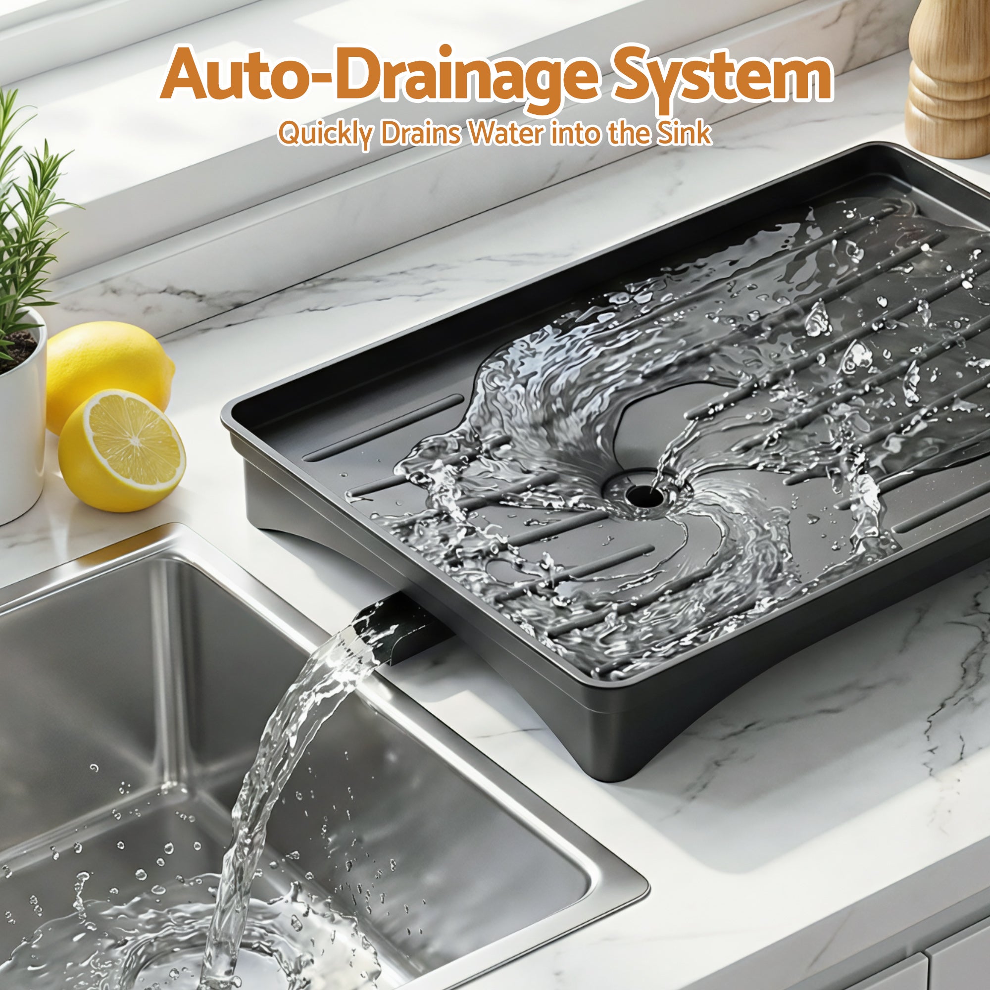Premium Dish Drying Rack with 360° Drain Spout Kitchen Sink Organiser