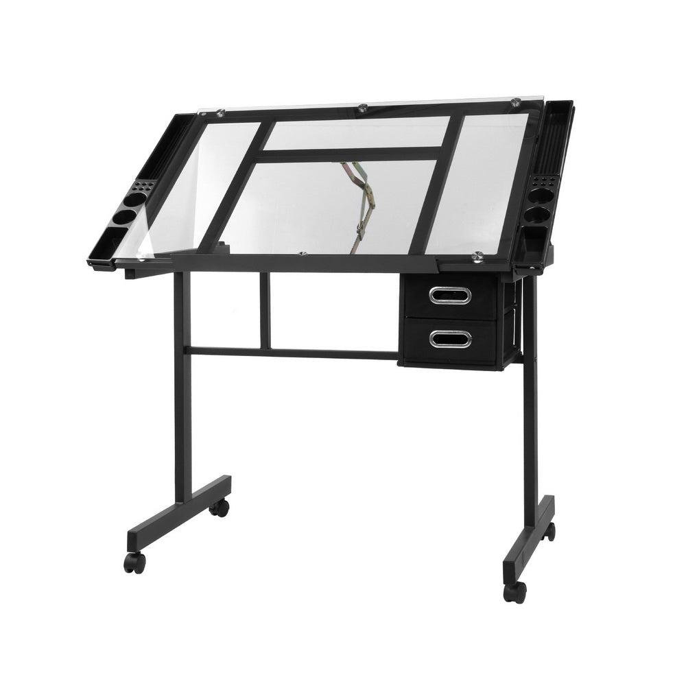 Drawing Desk Drafting Table Black Adjustable Glass Top Art Desk