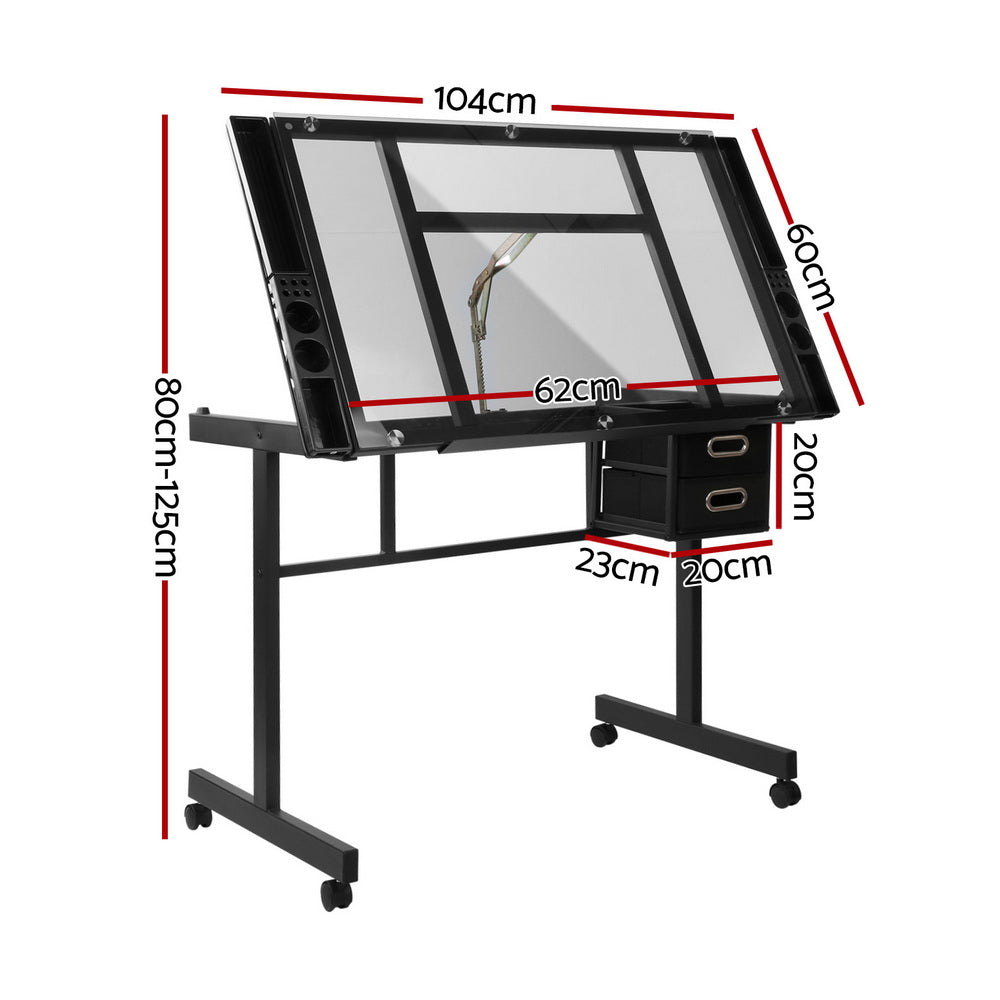 Drawing Desk Drafting Table Black Adjustable Glass Top Art Desk