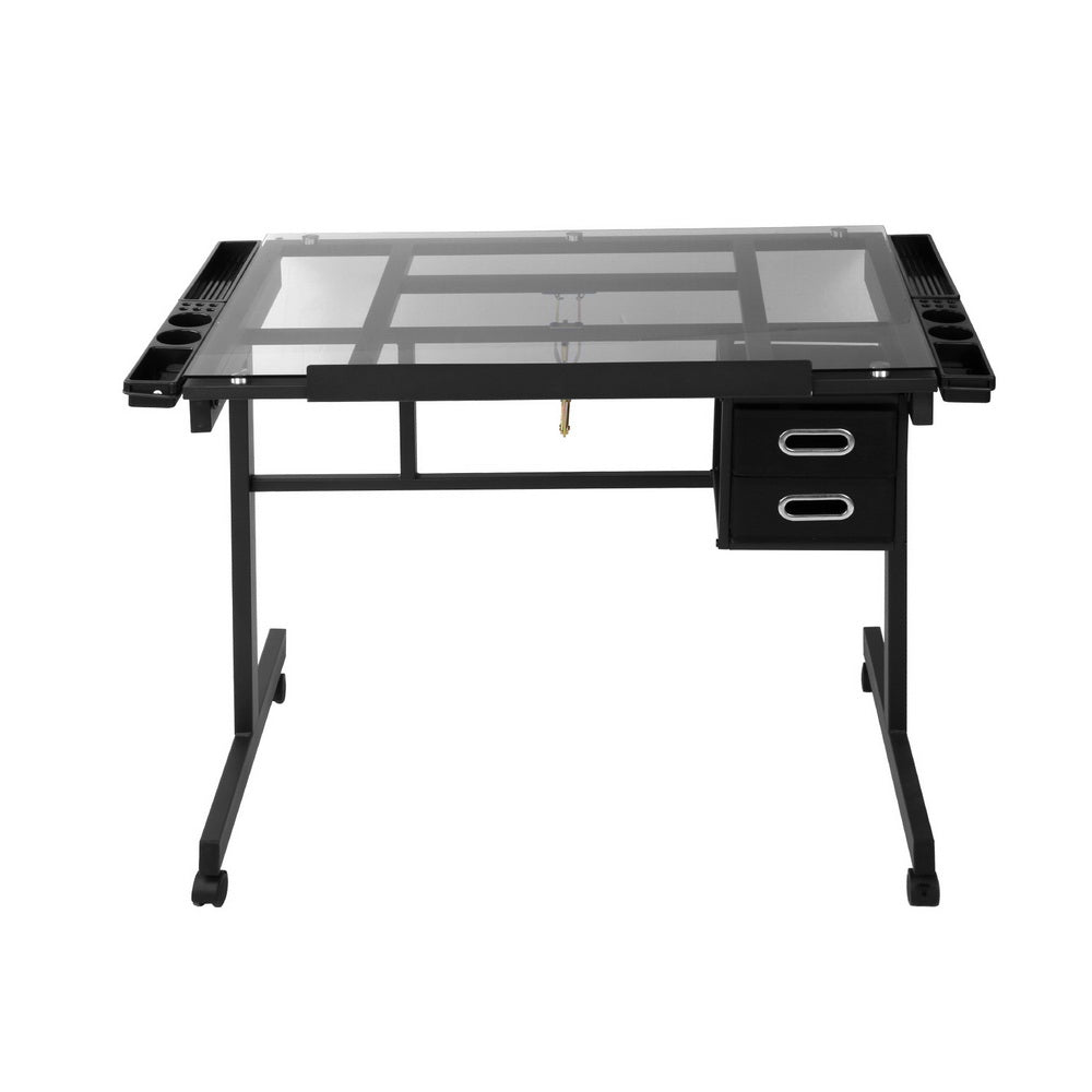 Drawing Desk Drafting Table Black Adjustable Glass Top Art Desk