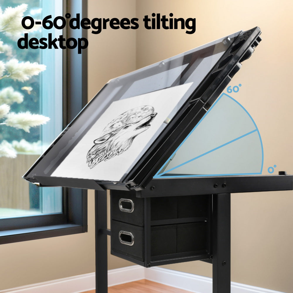 Drawing Desk Drafting Table Black Adjustable Glass Top Art Desk