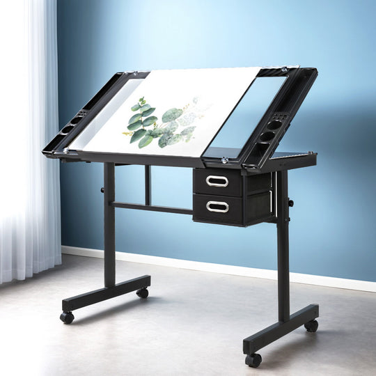 Drawing Desk Drafting Table Black Adjustable Glass Top Art Desk, Desks