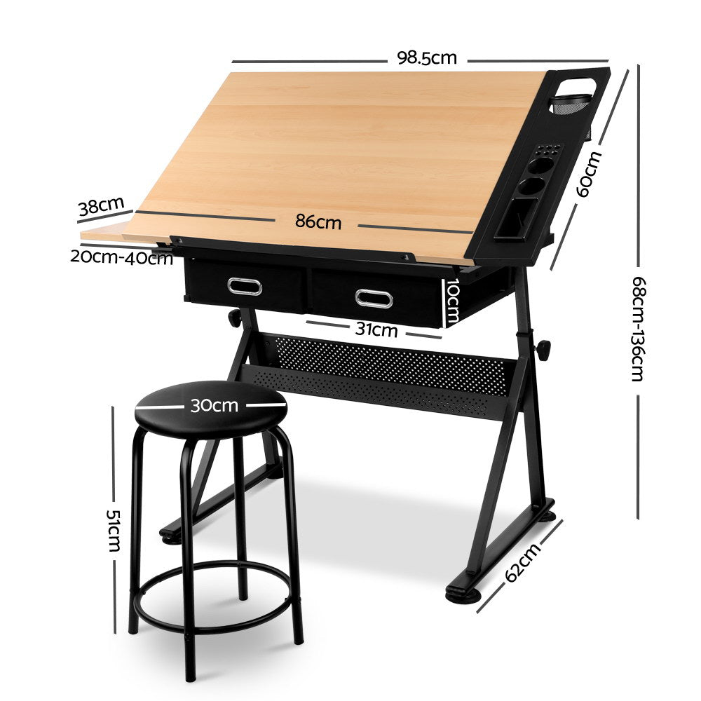 Tilt Drafting Table Stool Set - Natural & Black