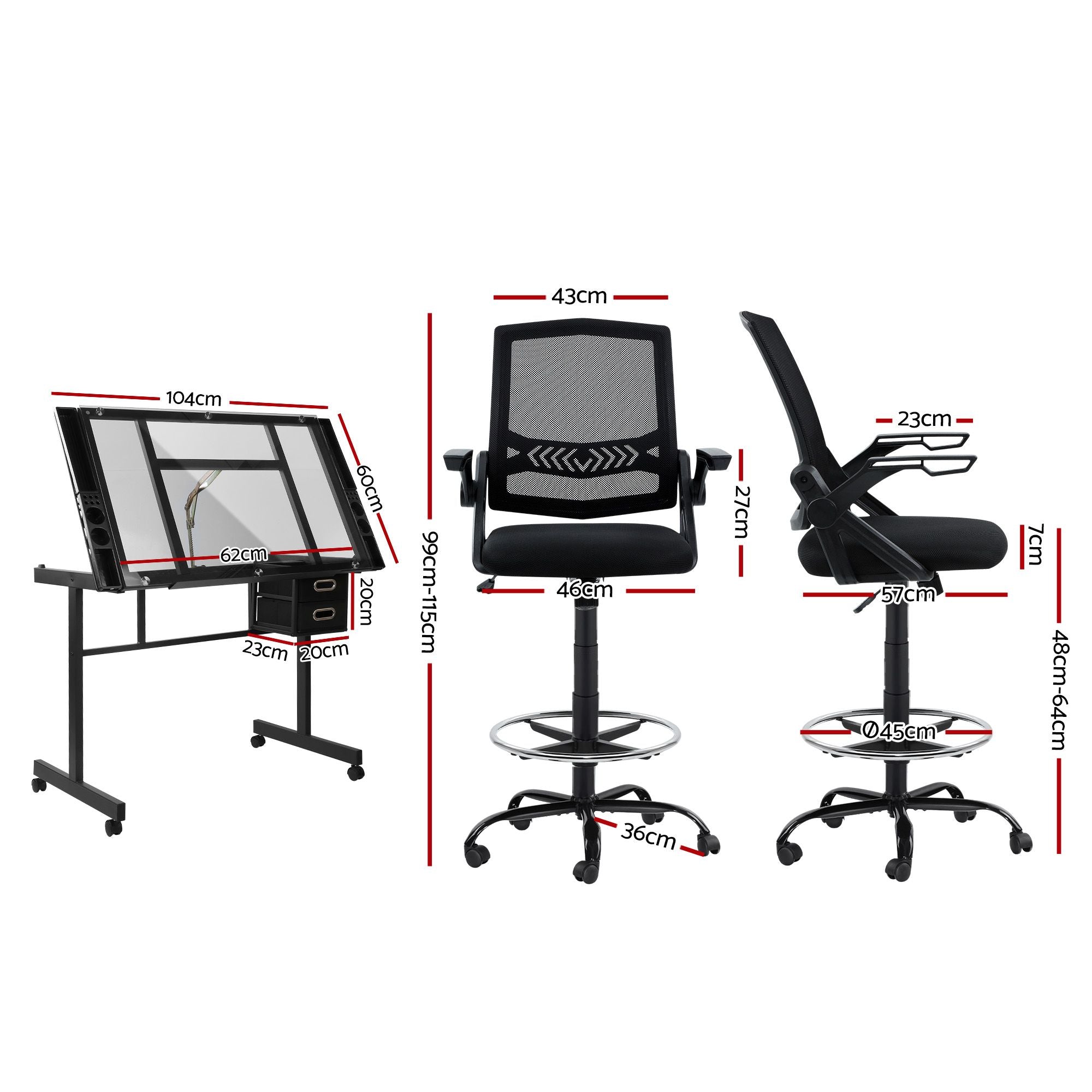 Drawing Table Drafting Chair Set Glass Top | Simpledeals
