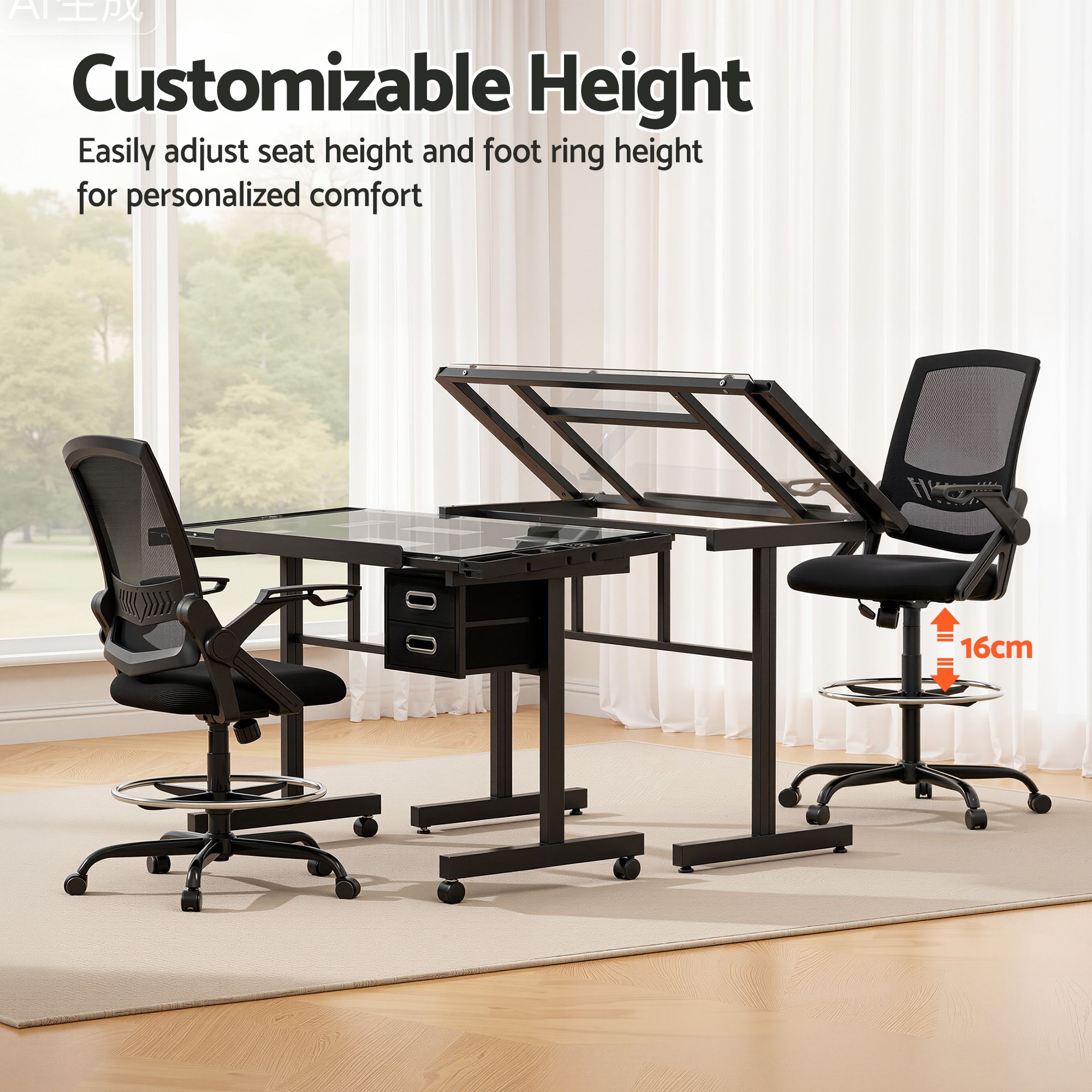 Drawing Table Drafting Chair Set Glass Top | Simpledeals