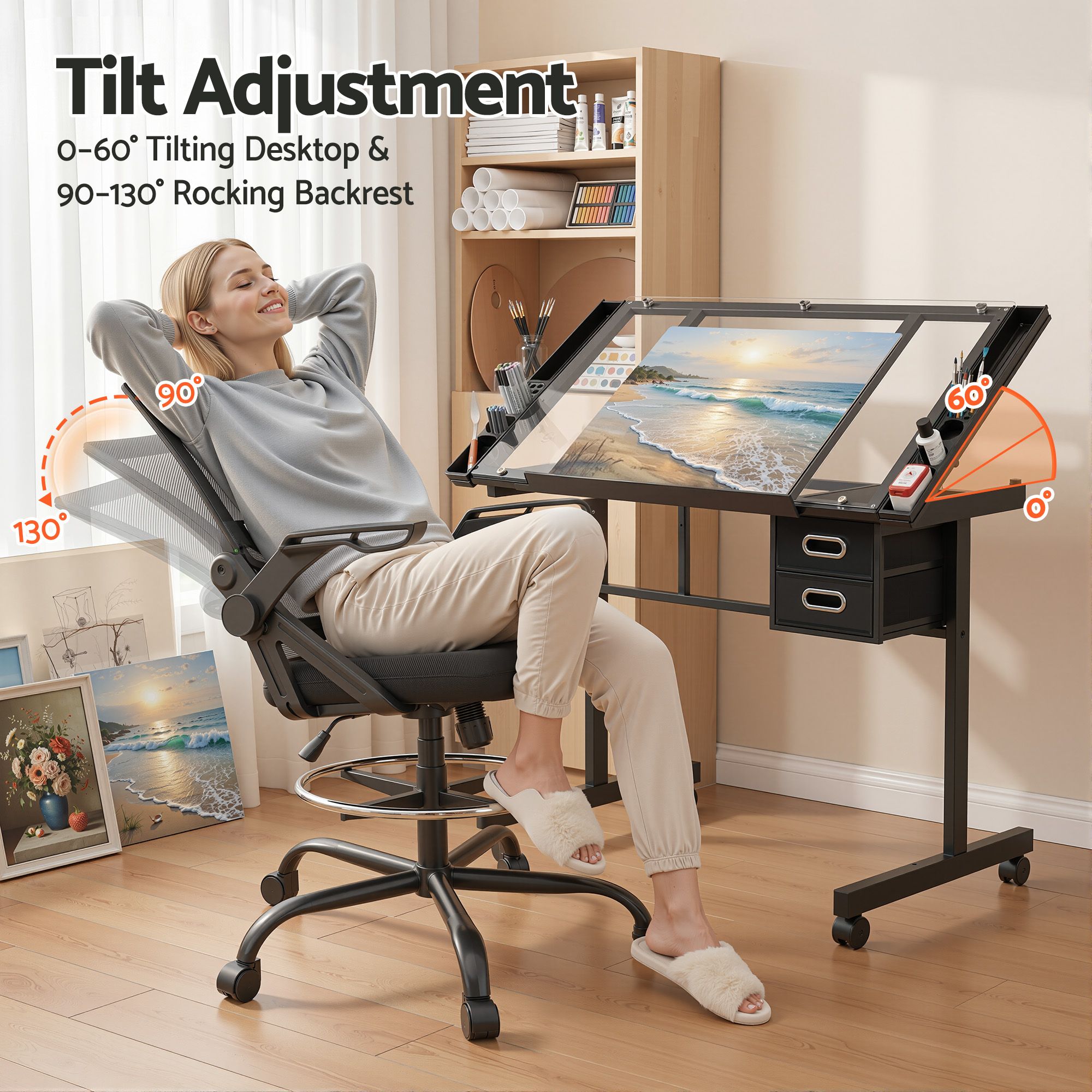 Drawing Table Drafting Chair Set Glass Top | Simpledeals