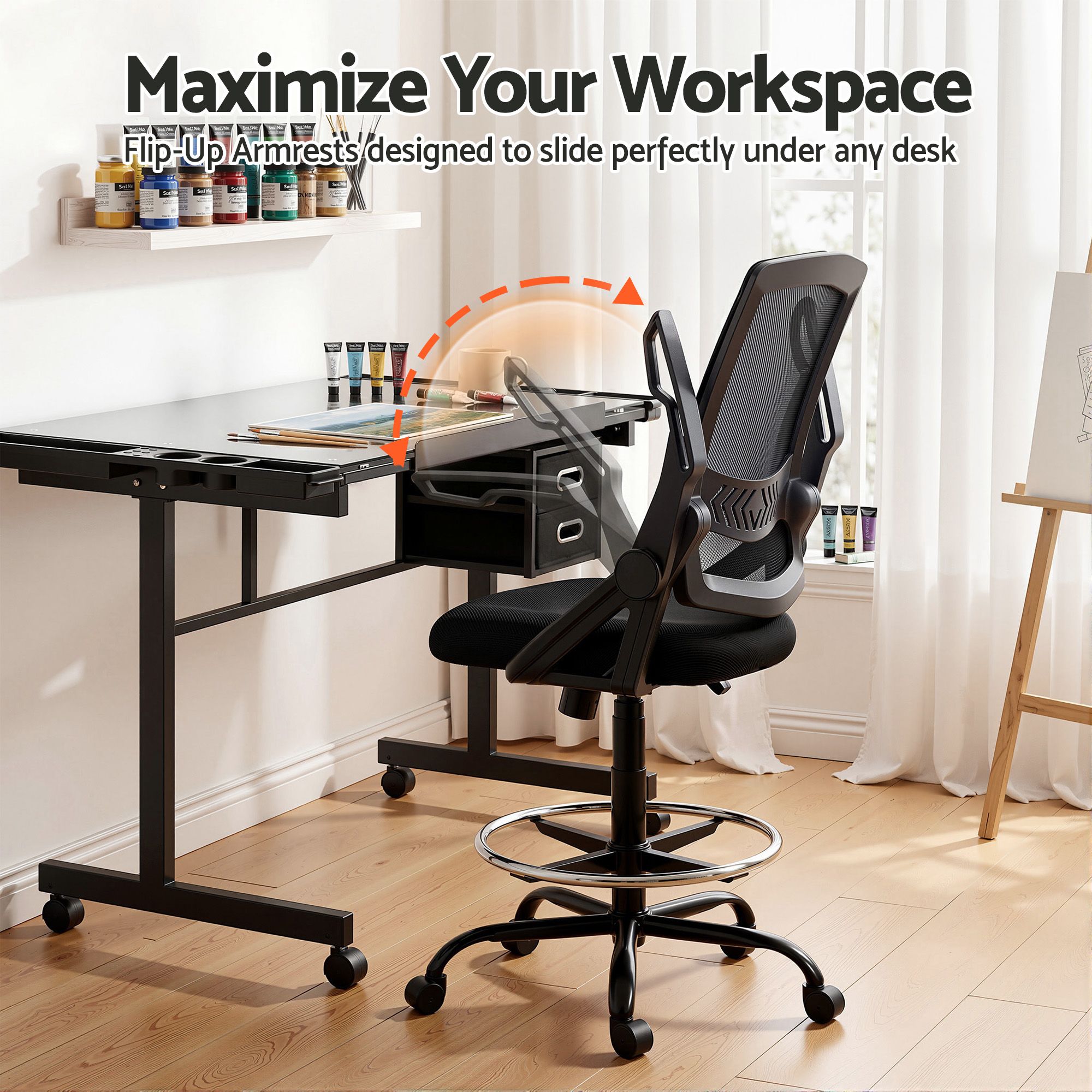 Drawing Table Drafting Chair Set Glass Top | Simpledeals