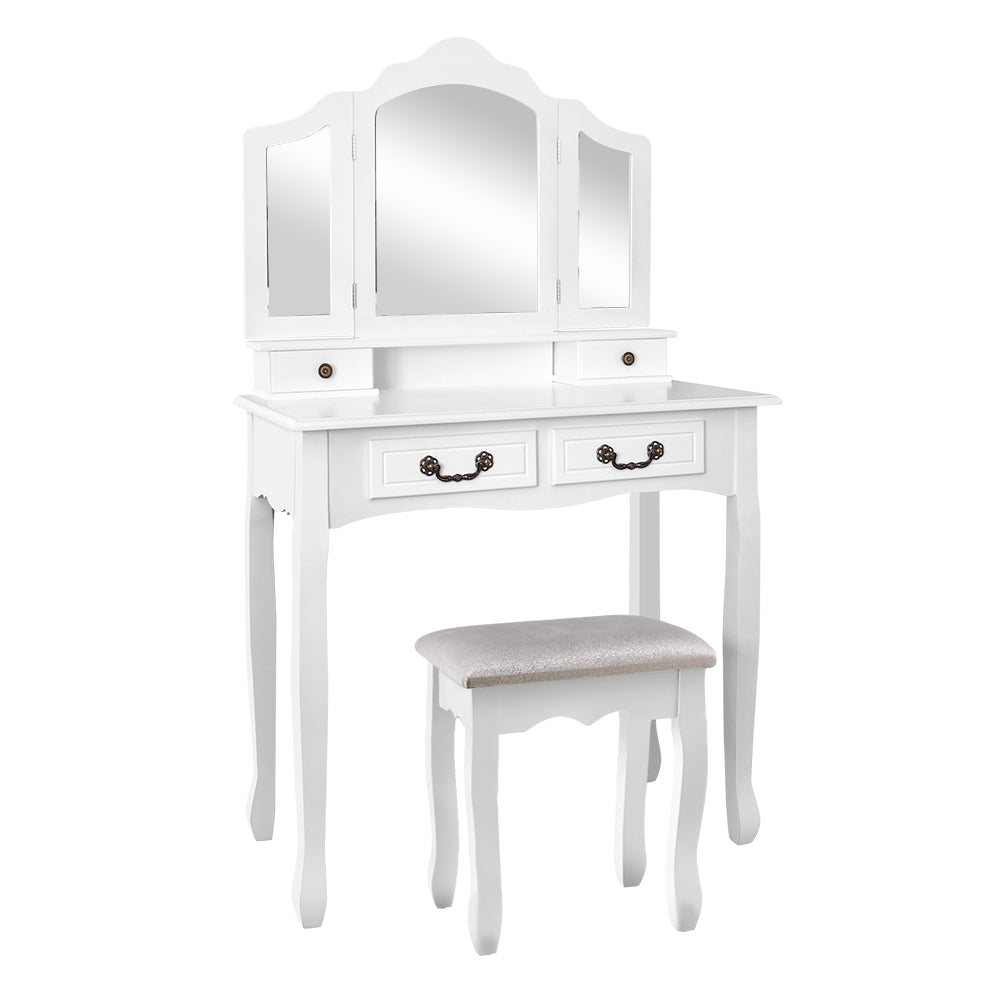 Dressing Table Stool Set Foldable Mirror White Vanity Makeup