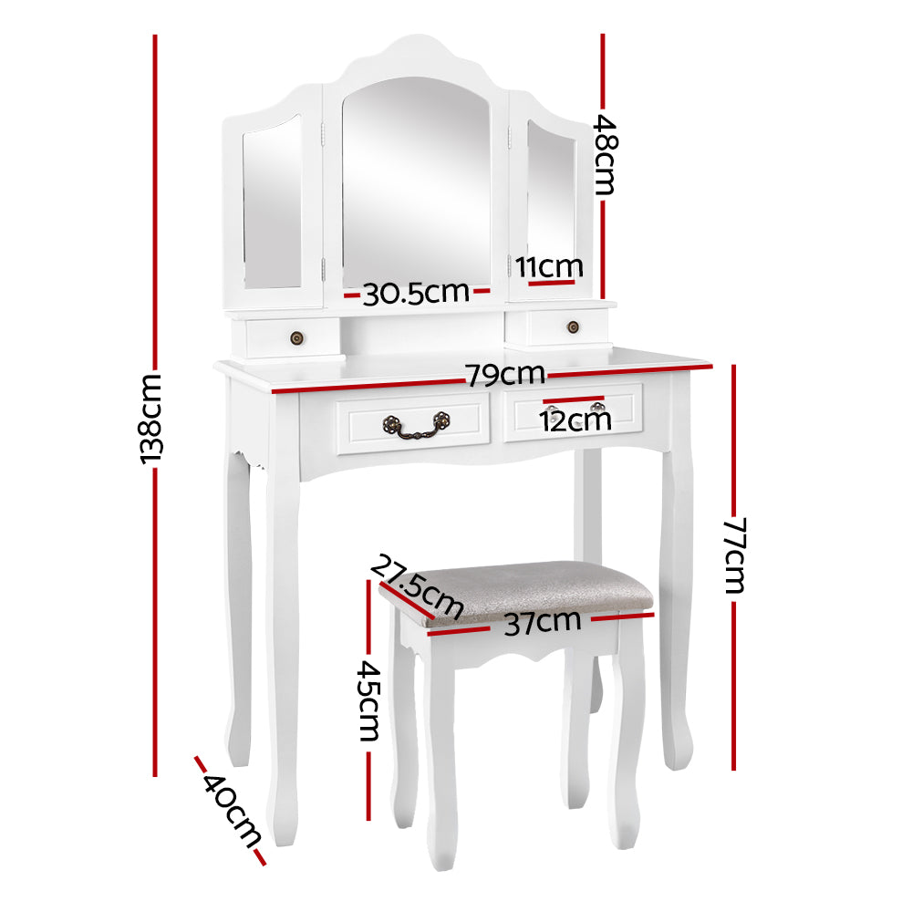 Dressing Table Stool Set Foldable Mirror White Vanity Makeup