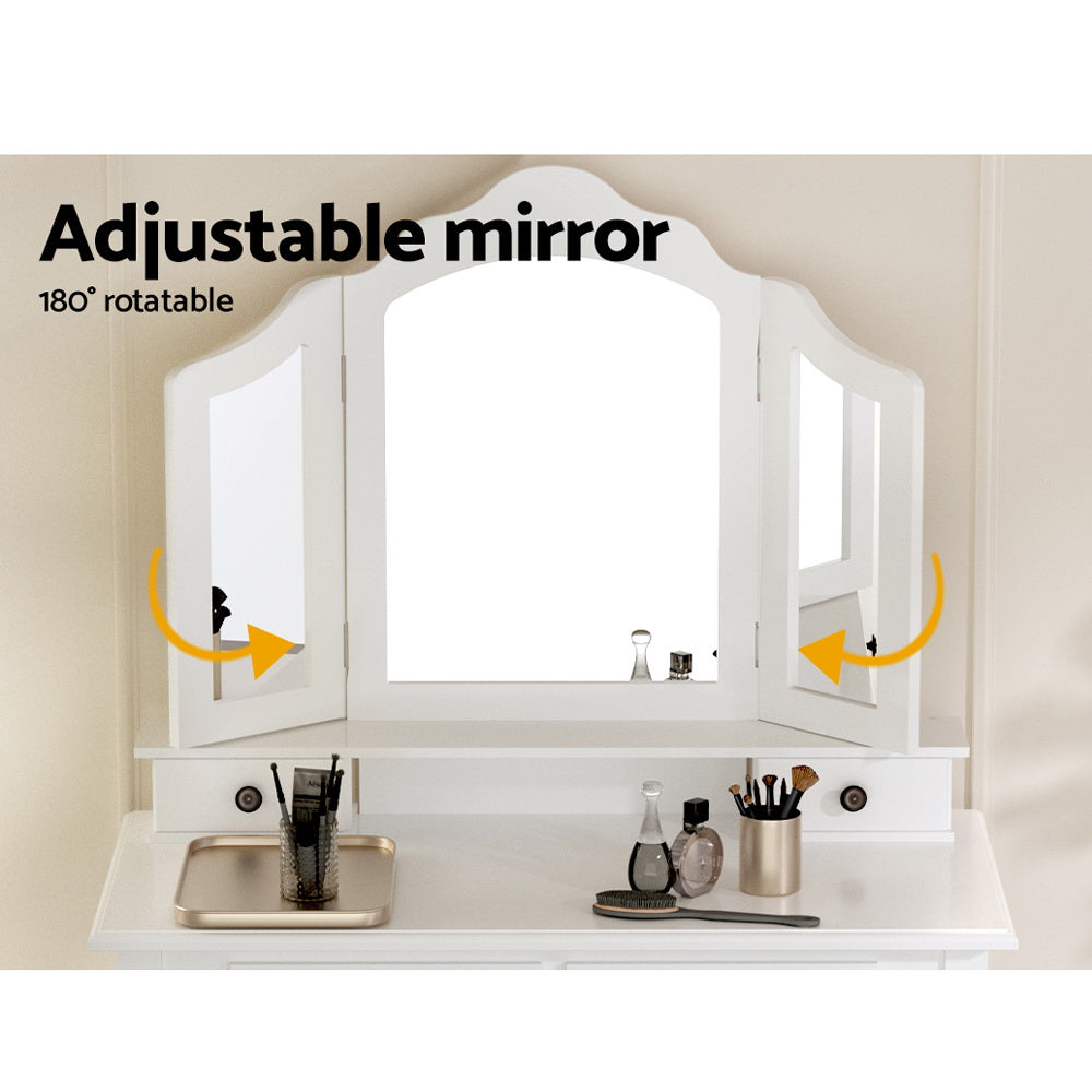Dressing Table Stool Set Foldable Mirror White Vanity Makeup