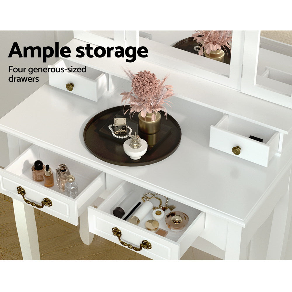 Dressing Table Stool Set Foldable Mirror White Vanity Makeup