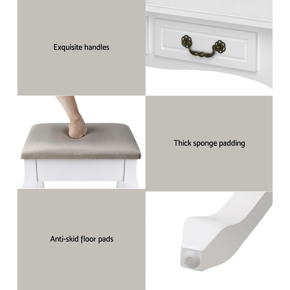 Dressing Table Stool Set Foldable Mirror White Vanity Makeup